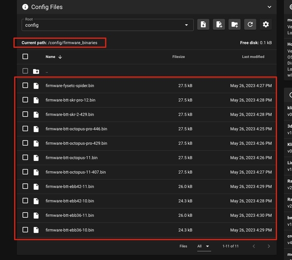 Firmware binaries accessible from Mainsail UI